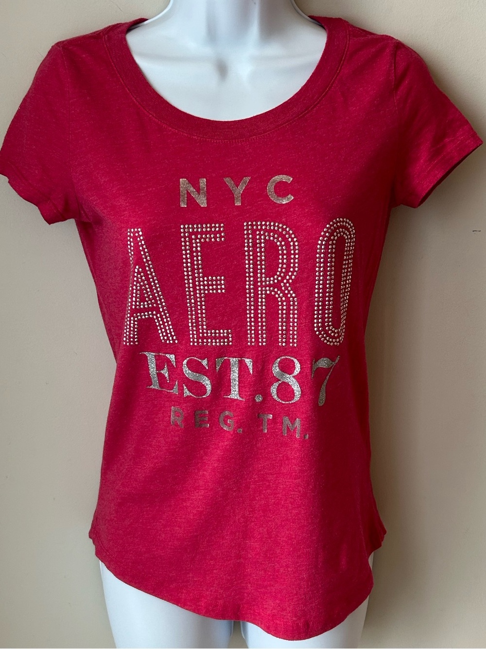🟢 5 for $25 🟢 Y2K Aeropostale Aero NYC Est. 87 Rhinestone Graphic Tee Pink M